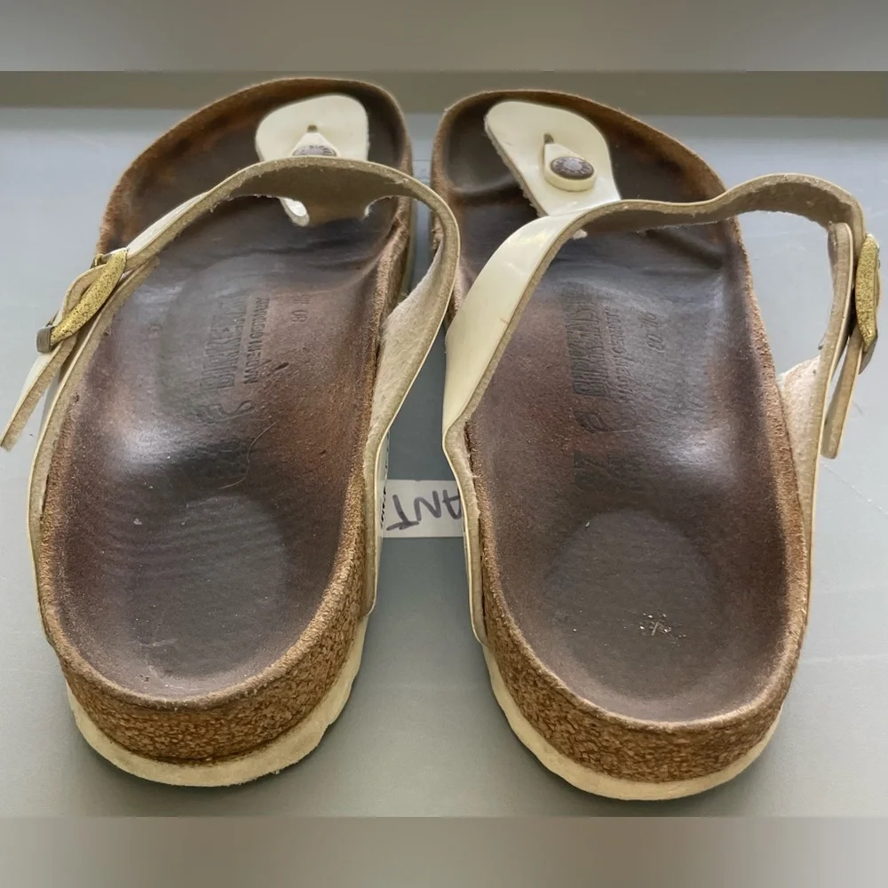 White Leather Toe-Post Sandals - Women's Comfort Footbed - Picture 2 of 6